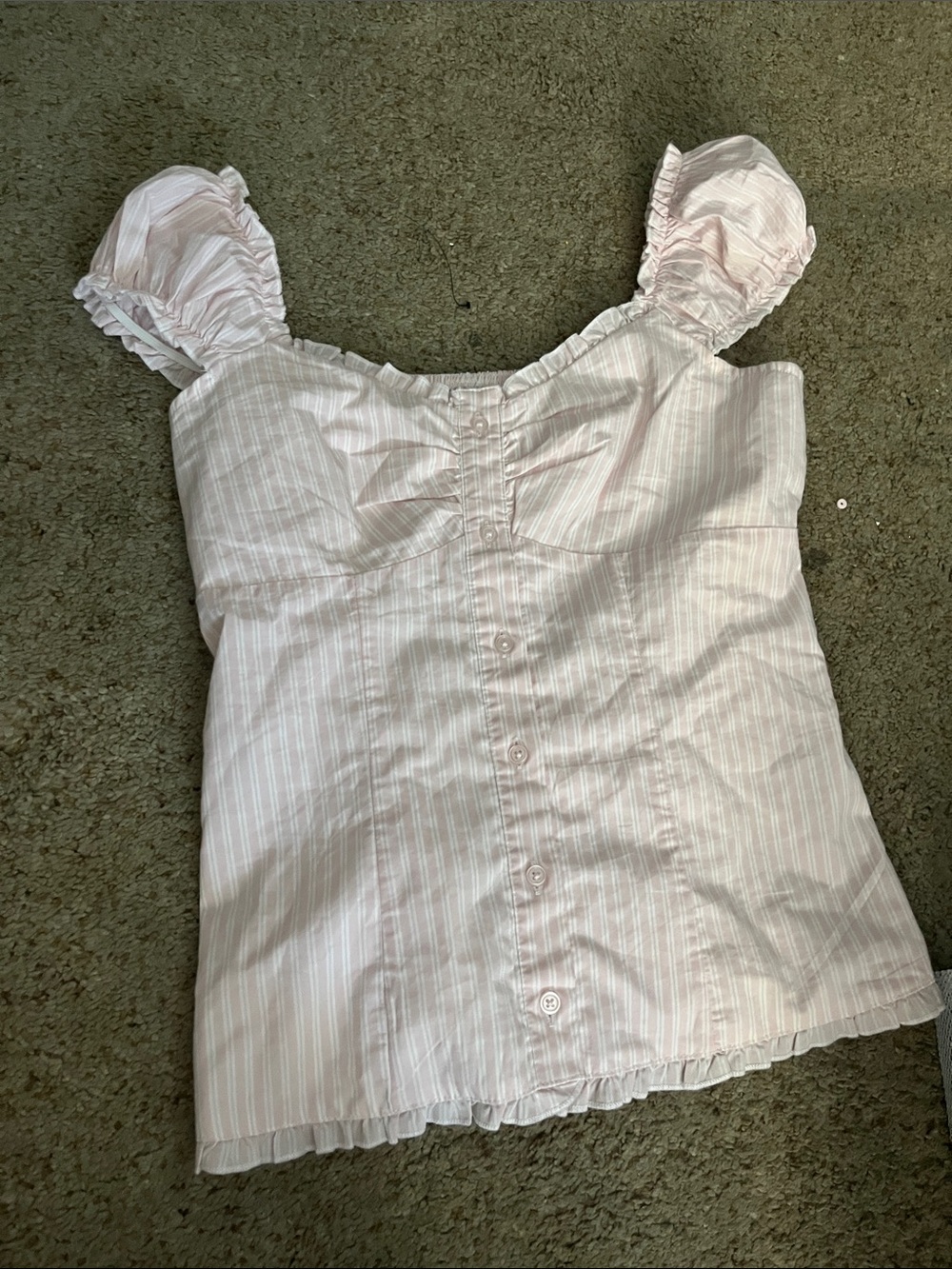 Hollister Light Pink Striped Ruffle Sleeve Button Front Camisole